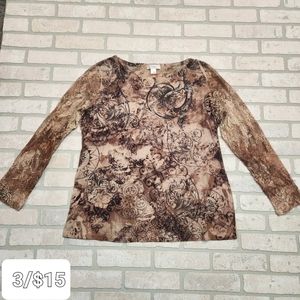 CJ BANKS Womens Rustic Lace Long Sleeve with Rhinestones Size 1X